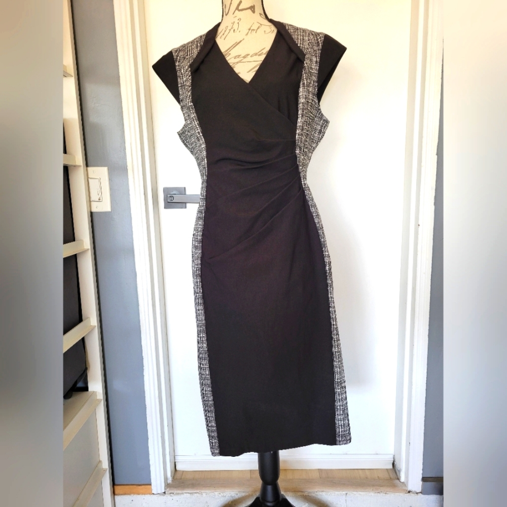 Joseph Ribkoff Size 16 Plus Size Shift Cocktail‎ Midi Dress Black